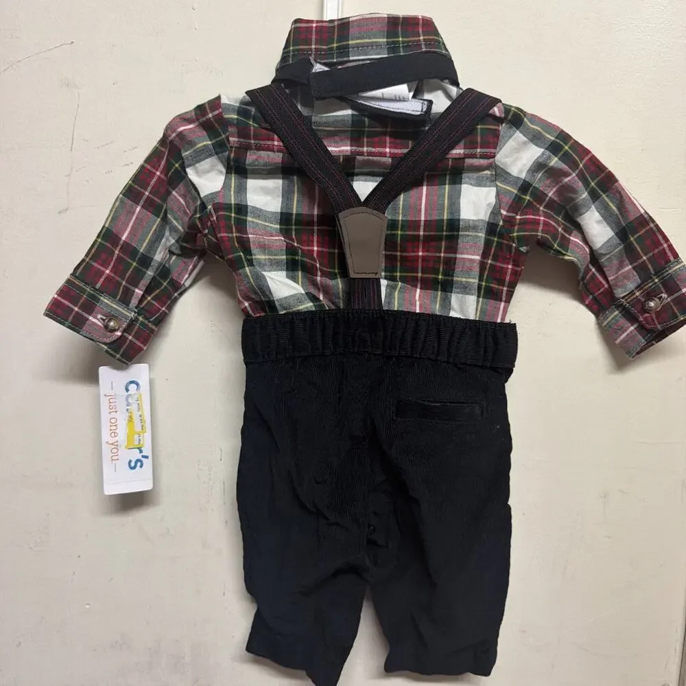 Carter's Baby Boy 2-Piece Plaid Top & Suspenders Pants Set Newborn